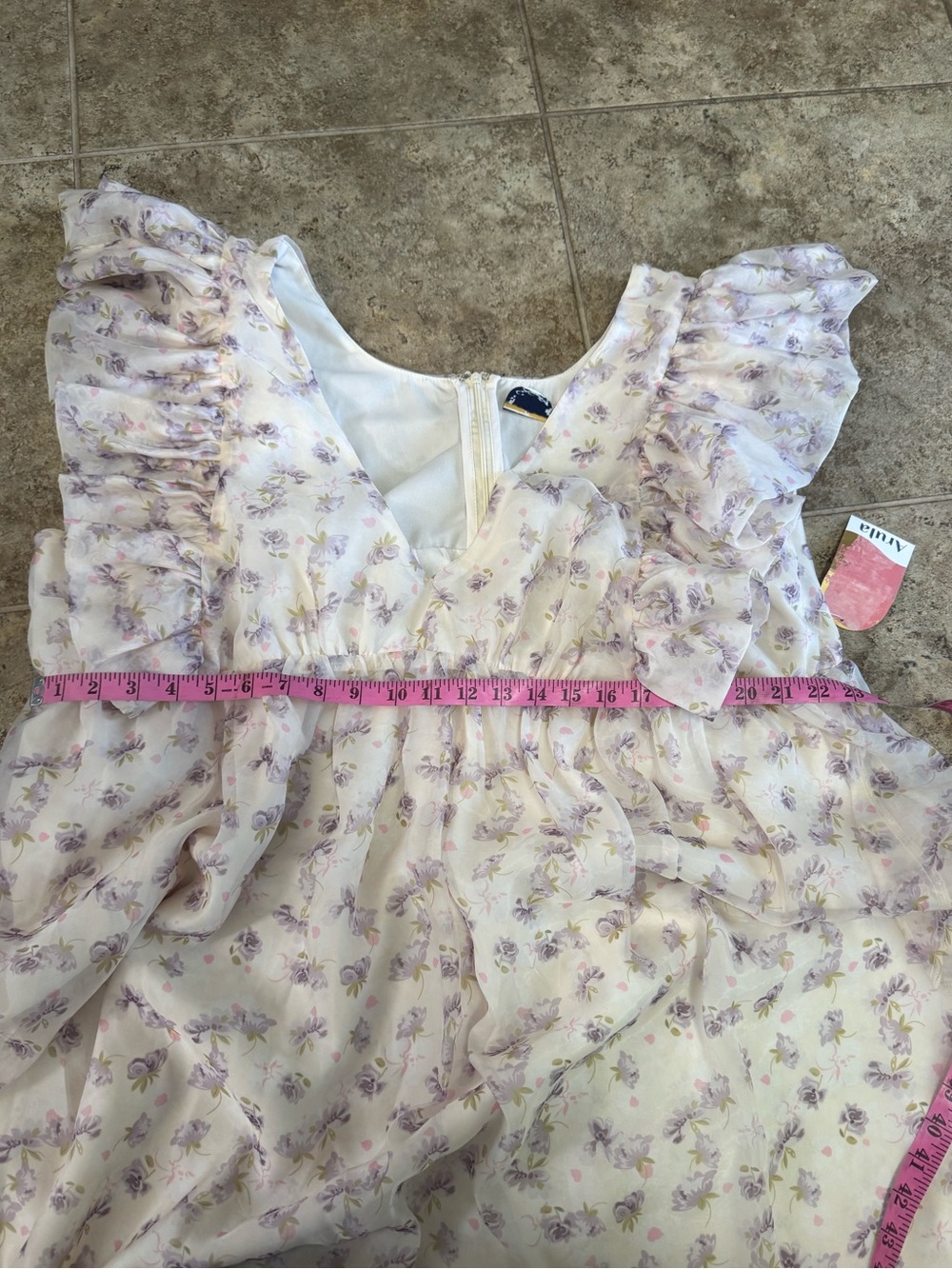 K NWT Brand New Women's ARULA Floral Ruffled Maxi Dress in Cream and Lavender - Picture 4 of 7